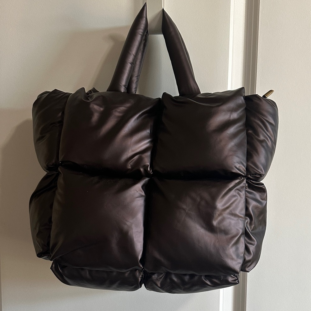 Anthropologie Maroon Quilted Puffer Tote Bag